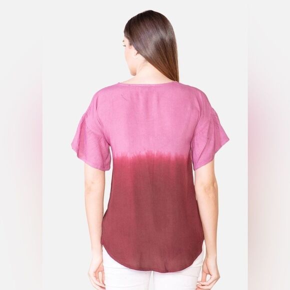Tamsy Purple Burgundy Ombré Top 1x - Picture 2 of 11